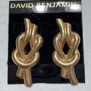 Vtg 80s David Benjamin Gold Tone Knot Earrings Polished Sculptural Statement